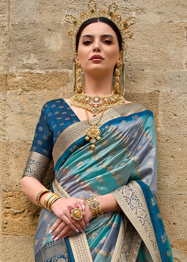 Shades Of Blue Viscose Silk Saree