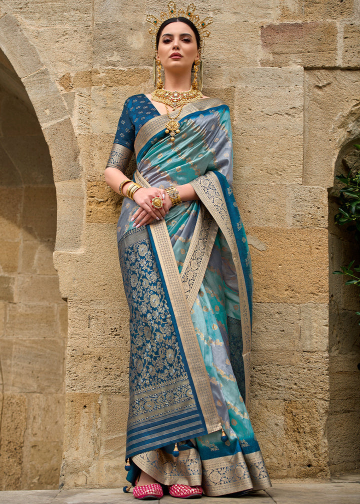 Shades Of Blue Viscose Silk Saree