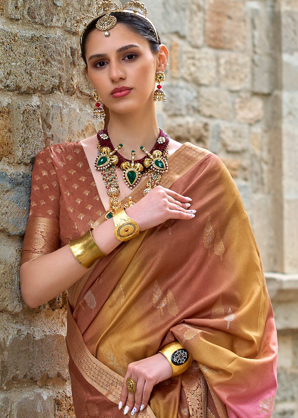 Shades Of Brown Viscose Silk Saree