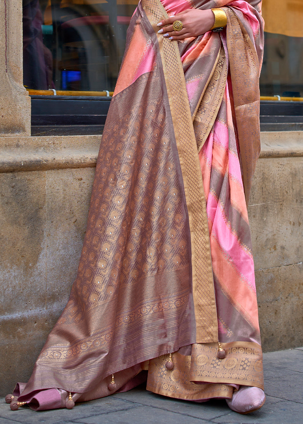 Purple & Pink Viscose Silk Saree
