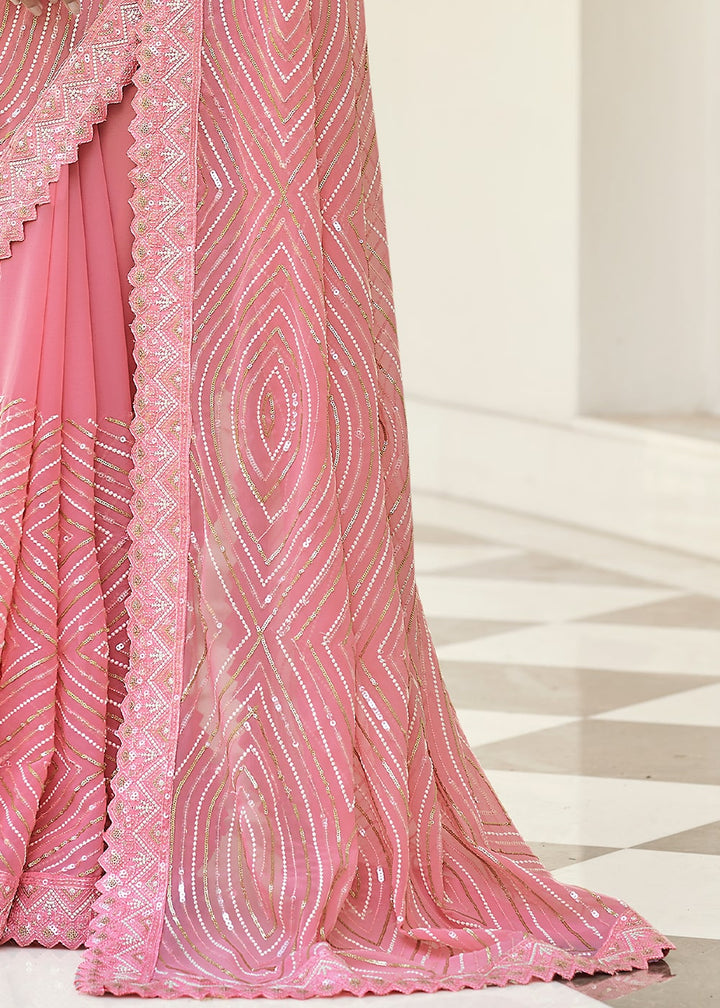 Flamingo Pink Designer Georgette Saree