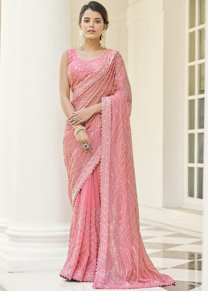 Flamingo Pink Designer Georgette Saree