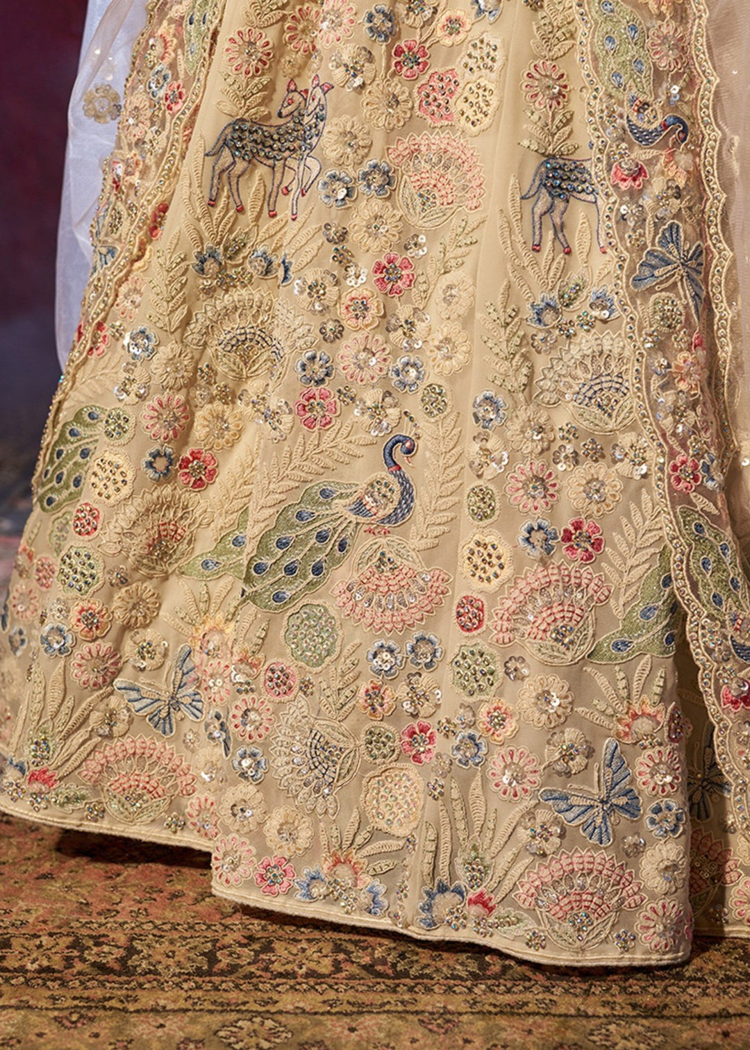 White Dori Sequins Thread work Georgette Lehenga