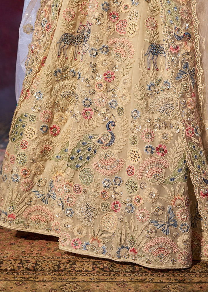 White Dori Sequins Thread work Georgette Lehenga