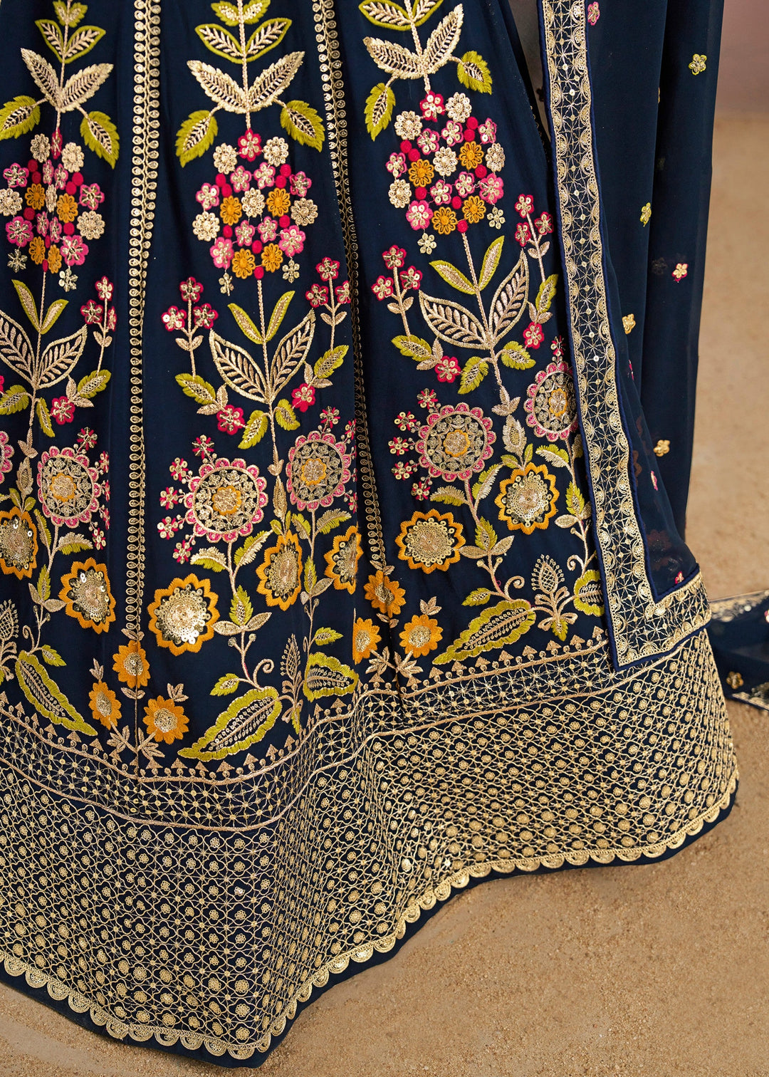 Blue Georgette Lehenga With Dupatta