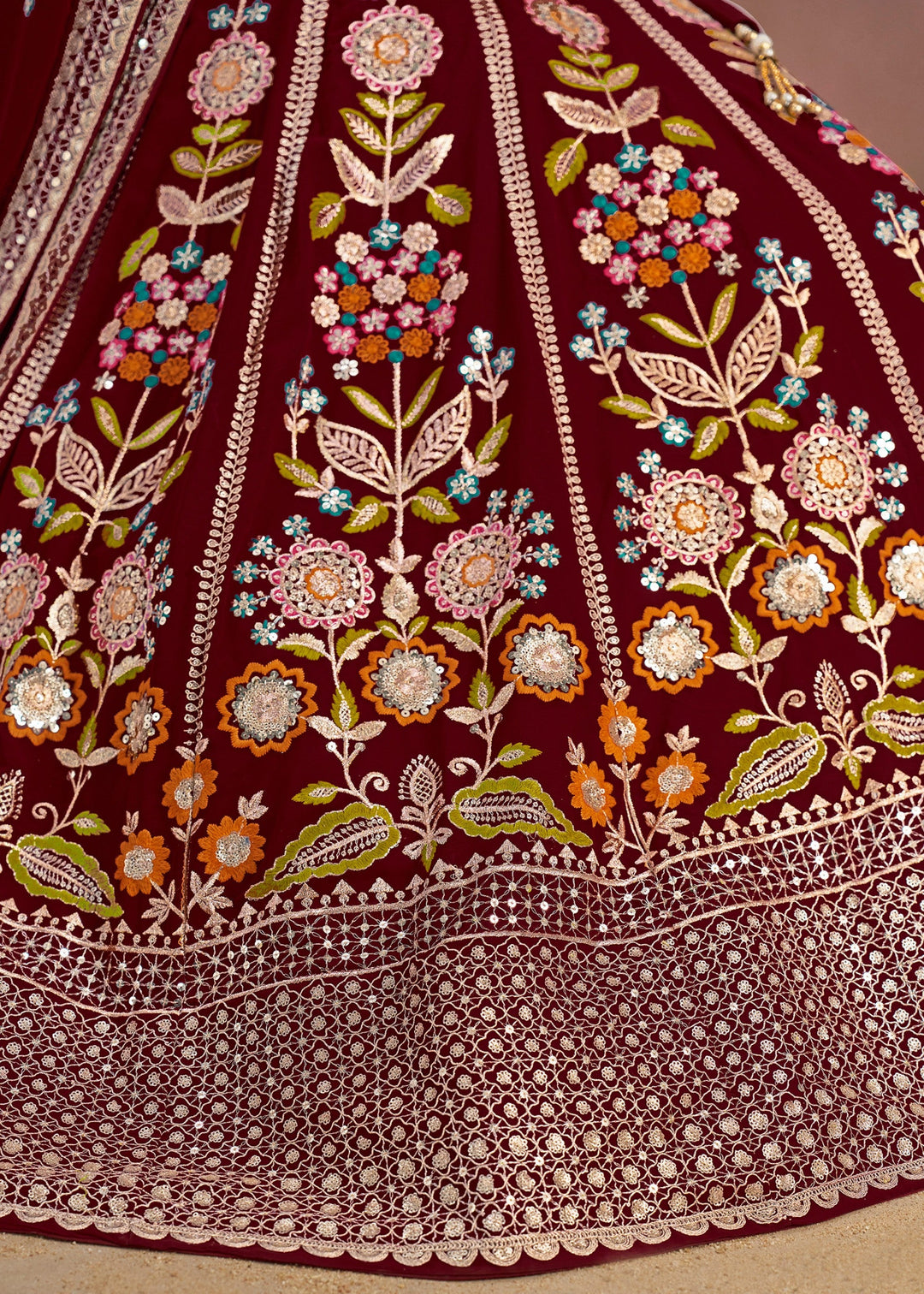 Maroon Georgette Lehenga With Dupatta