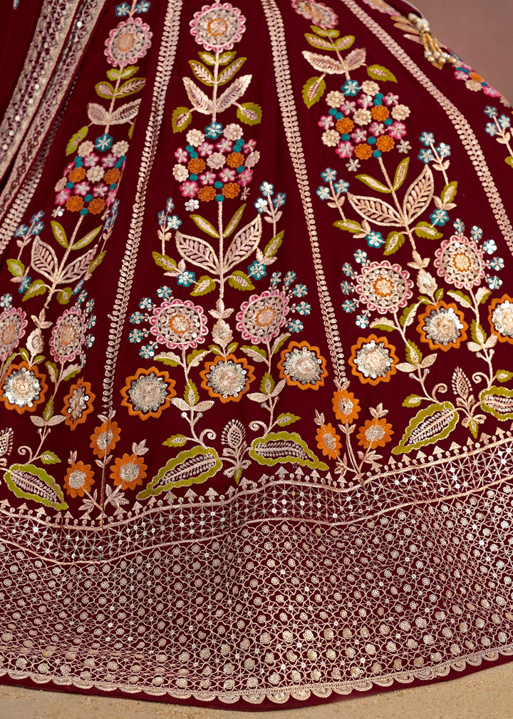 Maroon Georgette Lehenga With Dupatta