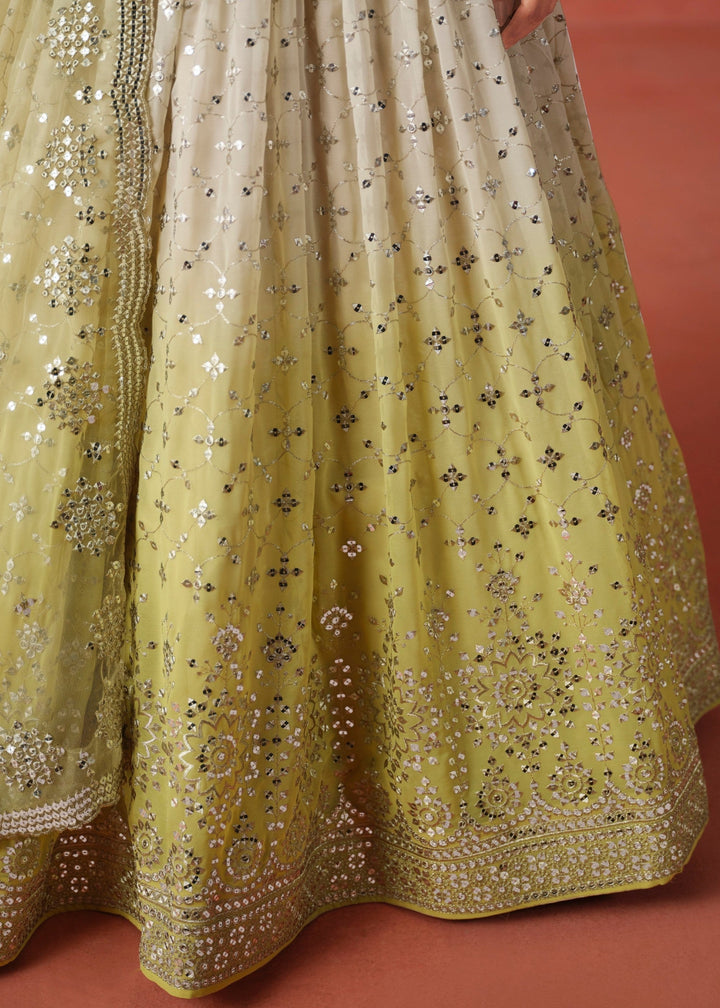 Yellow Sequins Zari Embroidered Work Georgette Lehenga