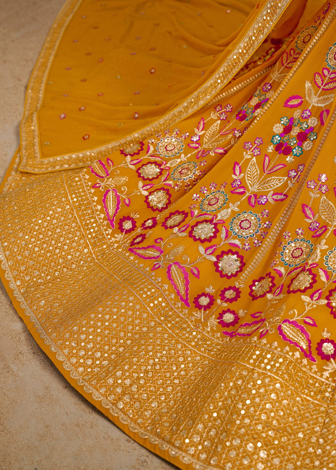 Yellow Georgette Lehenga With Dupatta