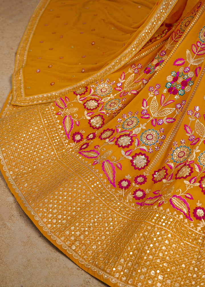 Yellow Georgette Lehenga With Dupatta