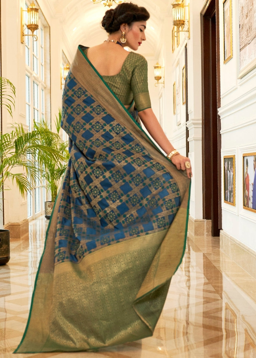 Blue Patola Silk Saree with Golden Border