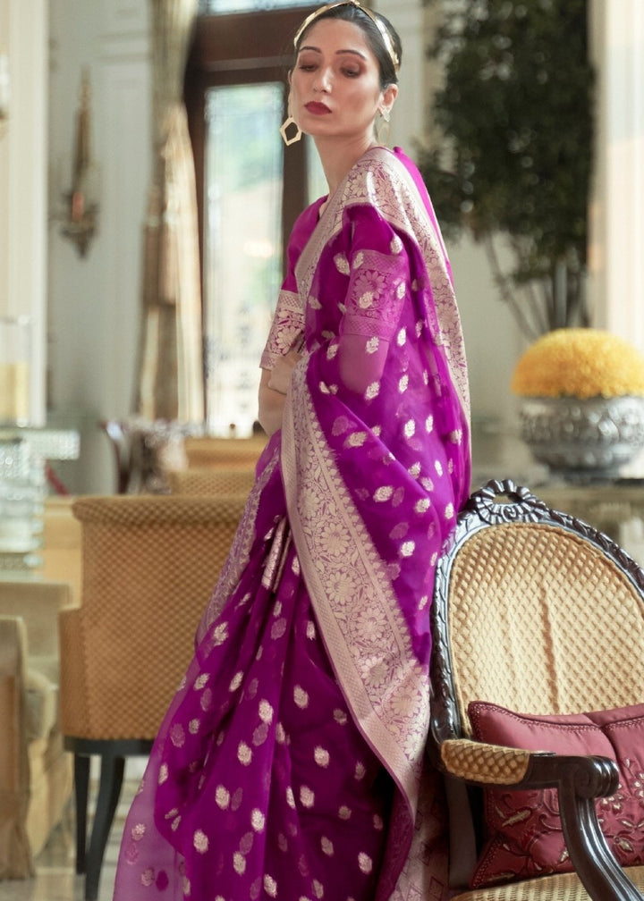 Dark Orchid Purple Organza Silk Saree