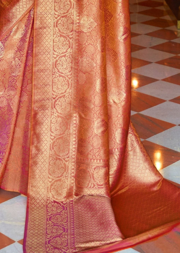 Blush Red and Golden Blend Woven Kanjivaram Soft Silk Saree