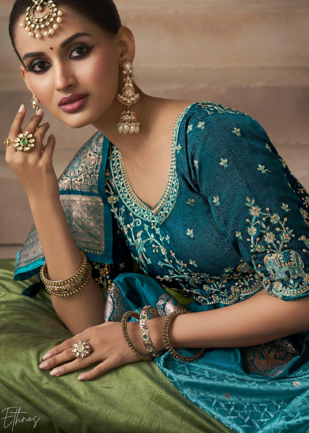 Aqua Blue Satin Silk Saree