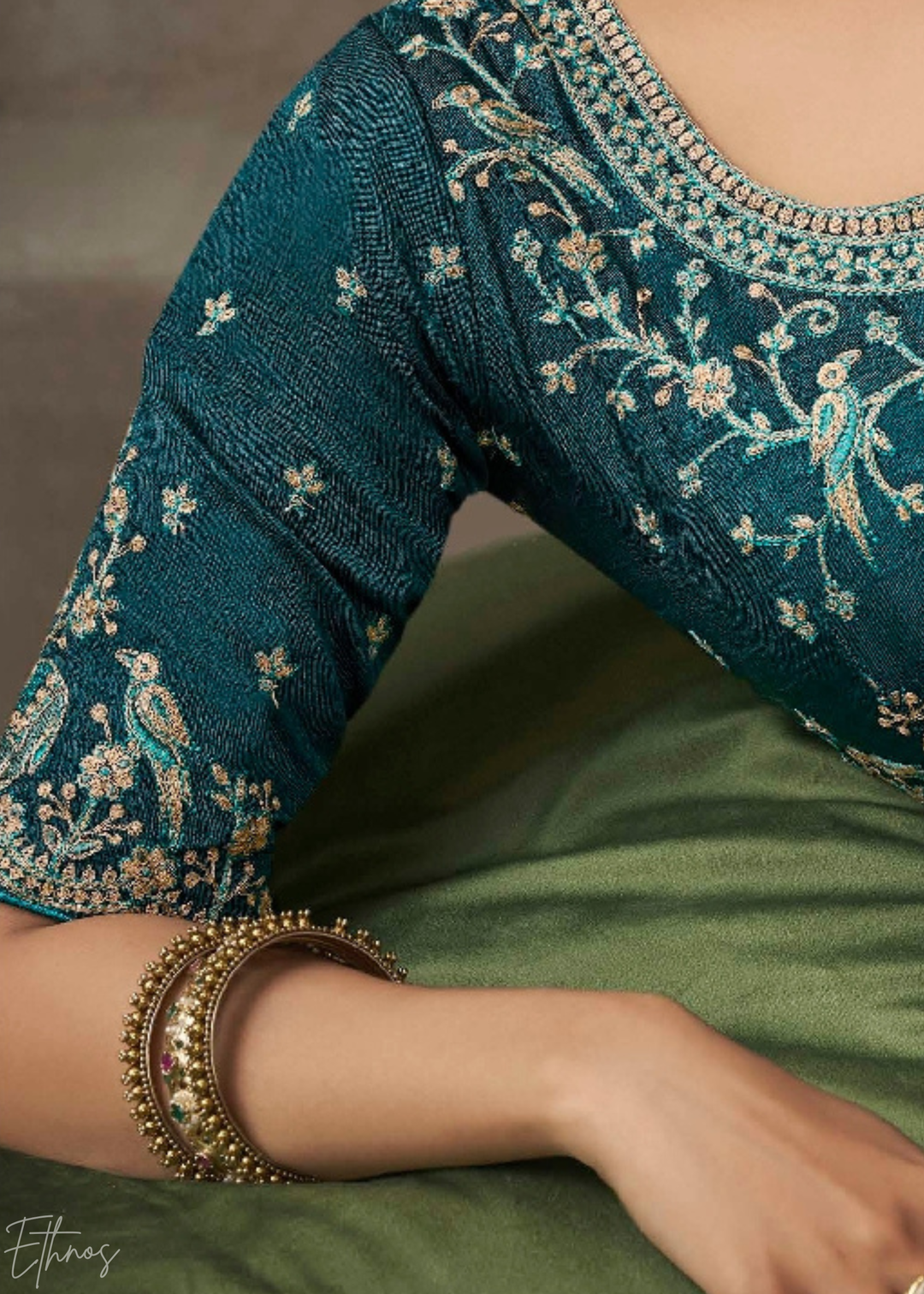 Aqua Blue Satin Silk Saree