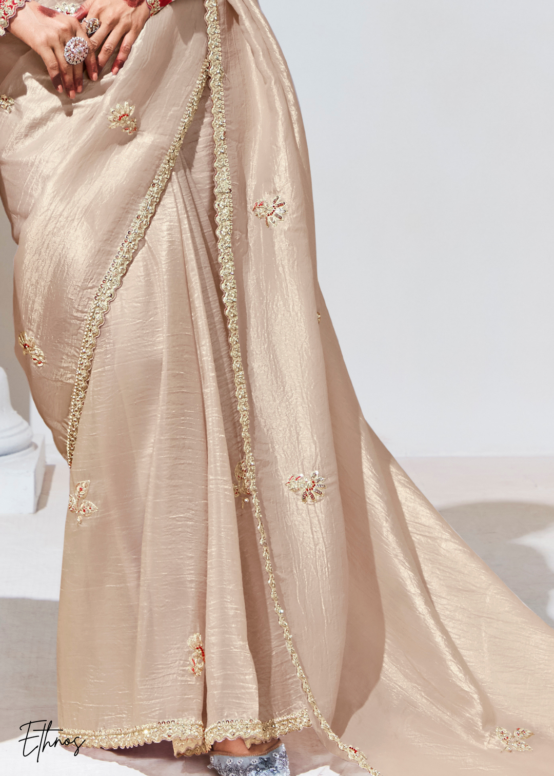 Biege Glass Tissue Organza Saree