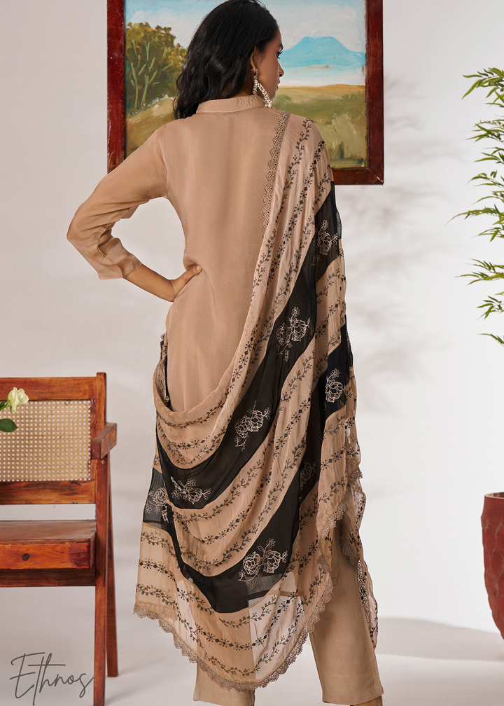 Beige Organza Palazzo Salwar Suit