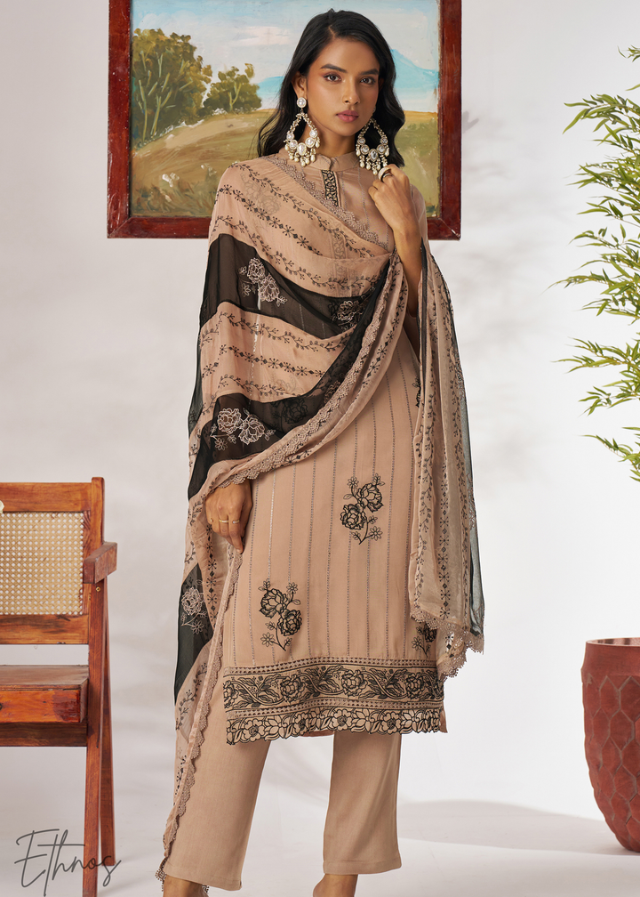 Beige Organza Palazzo Salwar Suit