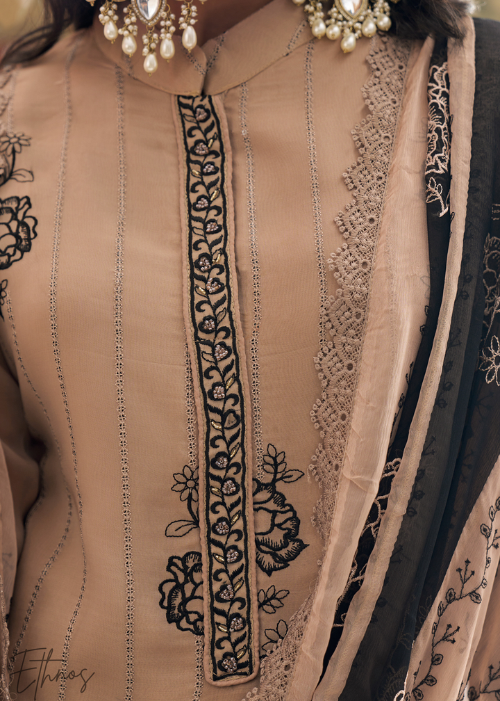 Beige Organza Palazzo Salwar Suit