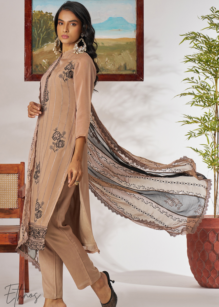 Beige Organza Palazzo Salwar Suit
