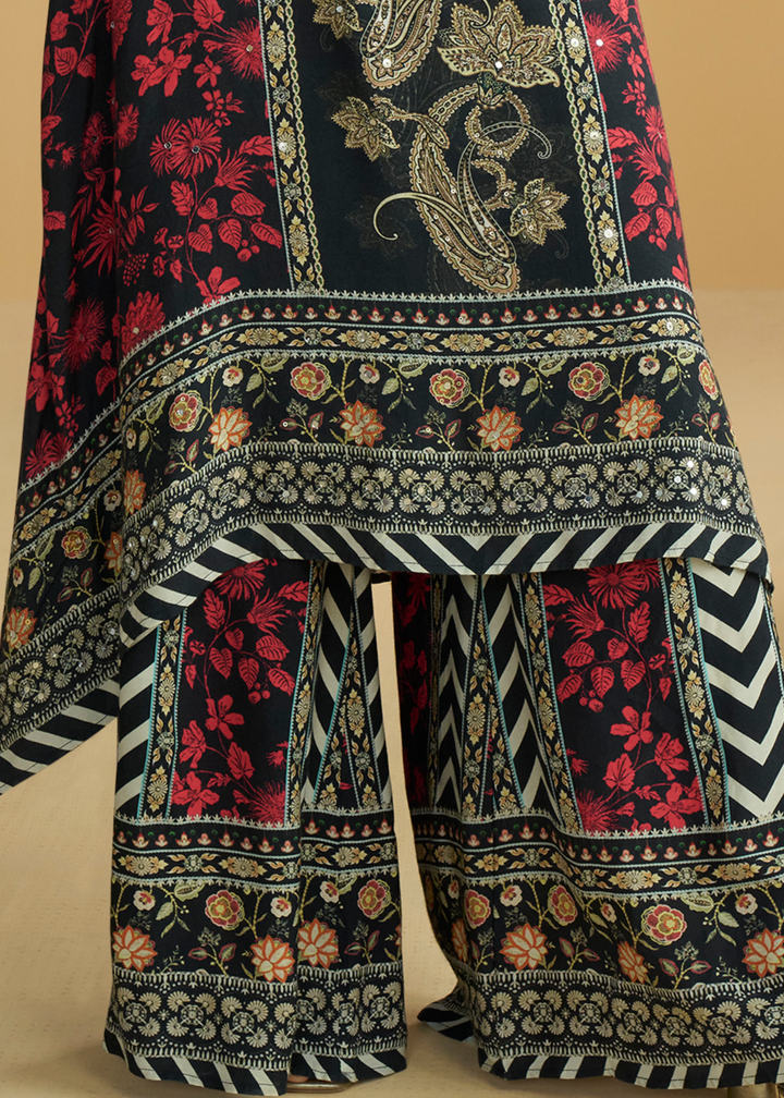 Black Crepe Silk Palazzo Salwar Suit