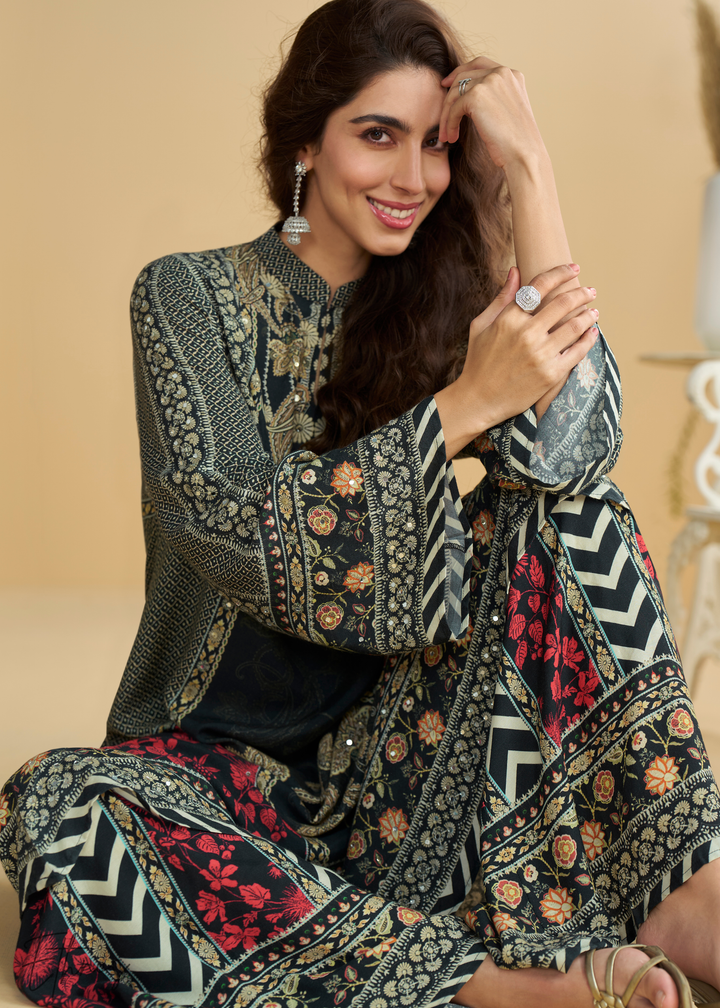 Black Crepe Silk Palazzo Salwar Suit