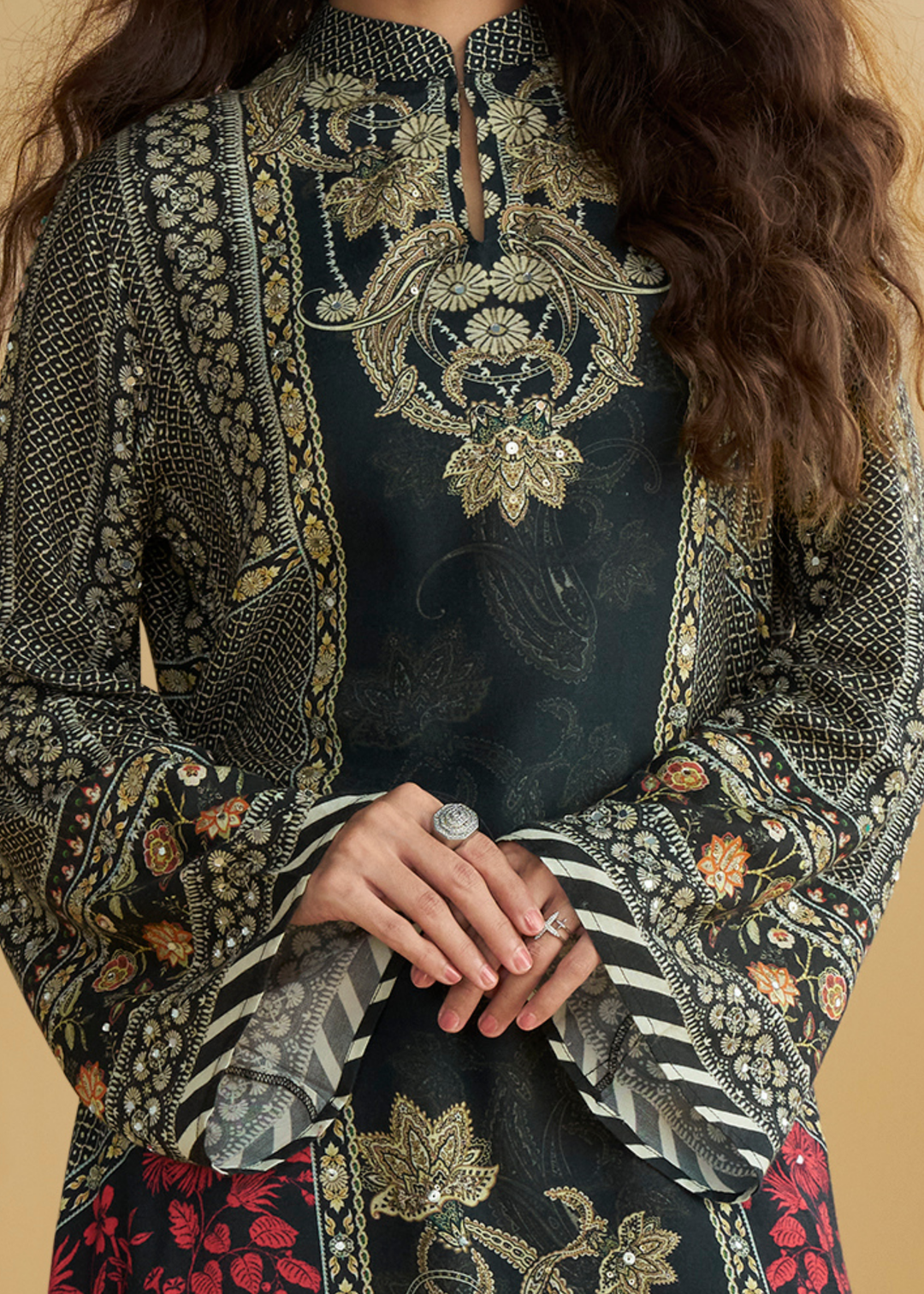 Black Crepe Silk Palazzo Salwar Suit