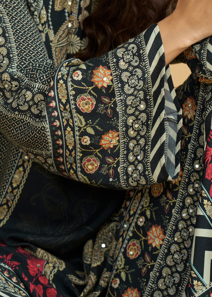 Black Crepe Silk Palazzo Salwar Suit