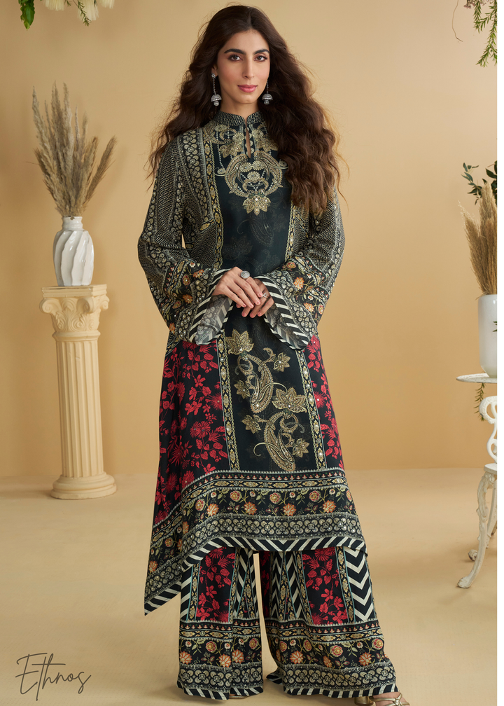 Black Crepe Silk Palazzo Salwar Suit