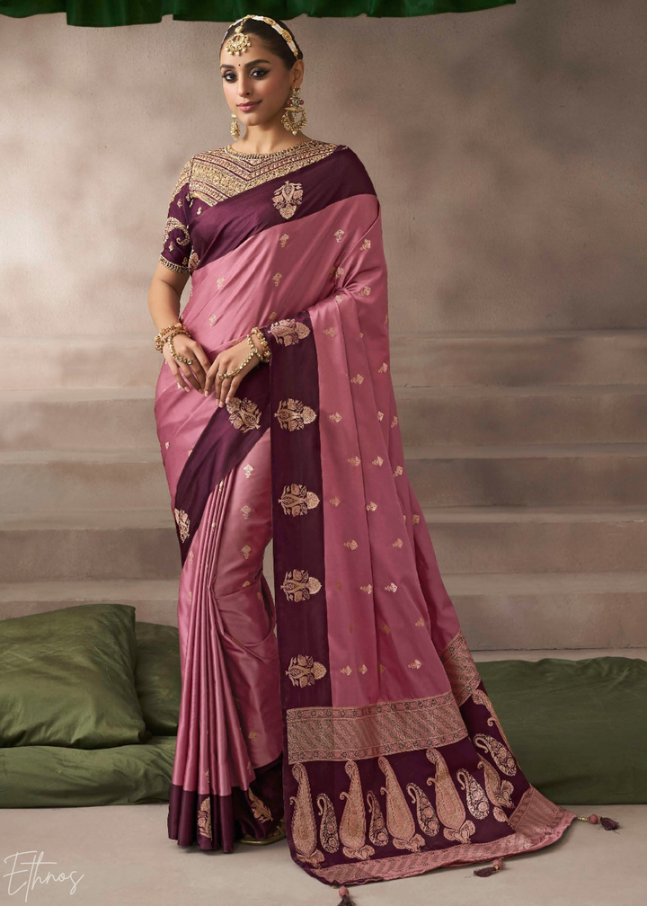 Blush Pink Satin Silk Saree