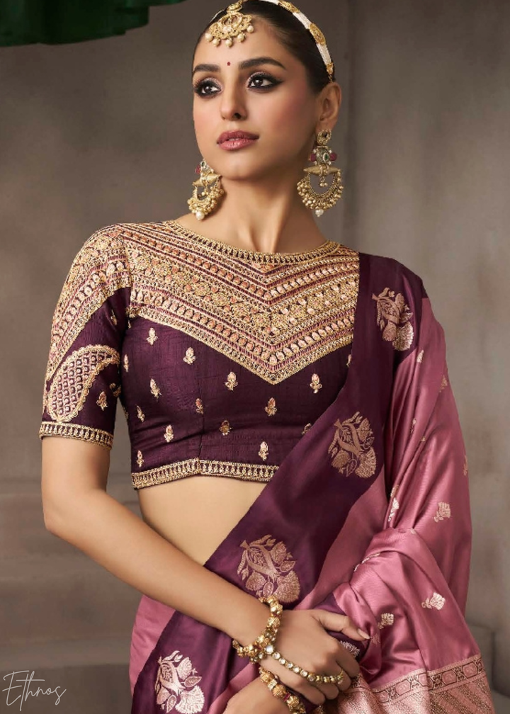 Blush Pink Satin Silk Saree