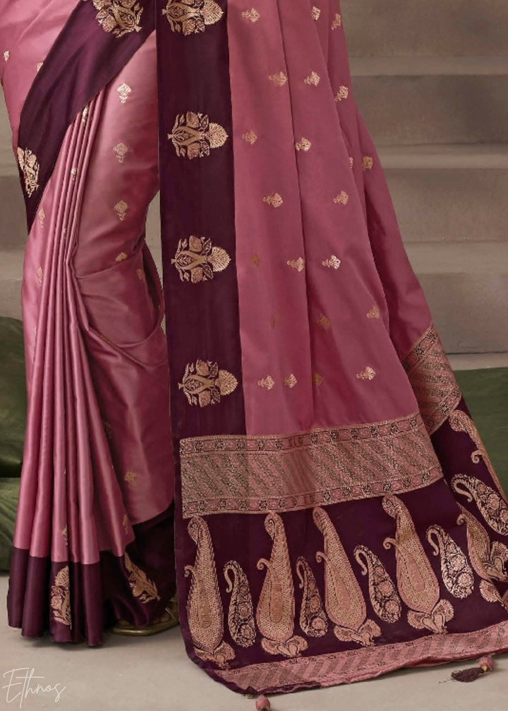 Blush Pink Satin Silk Saree