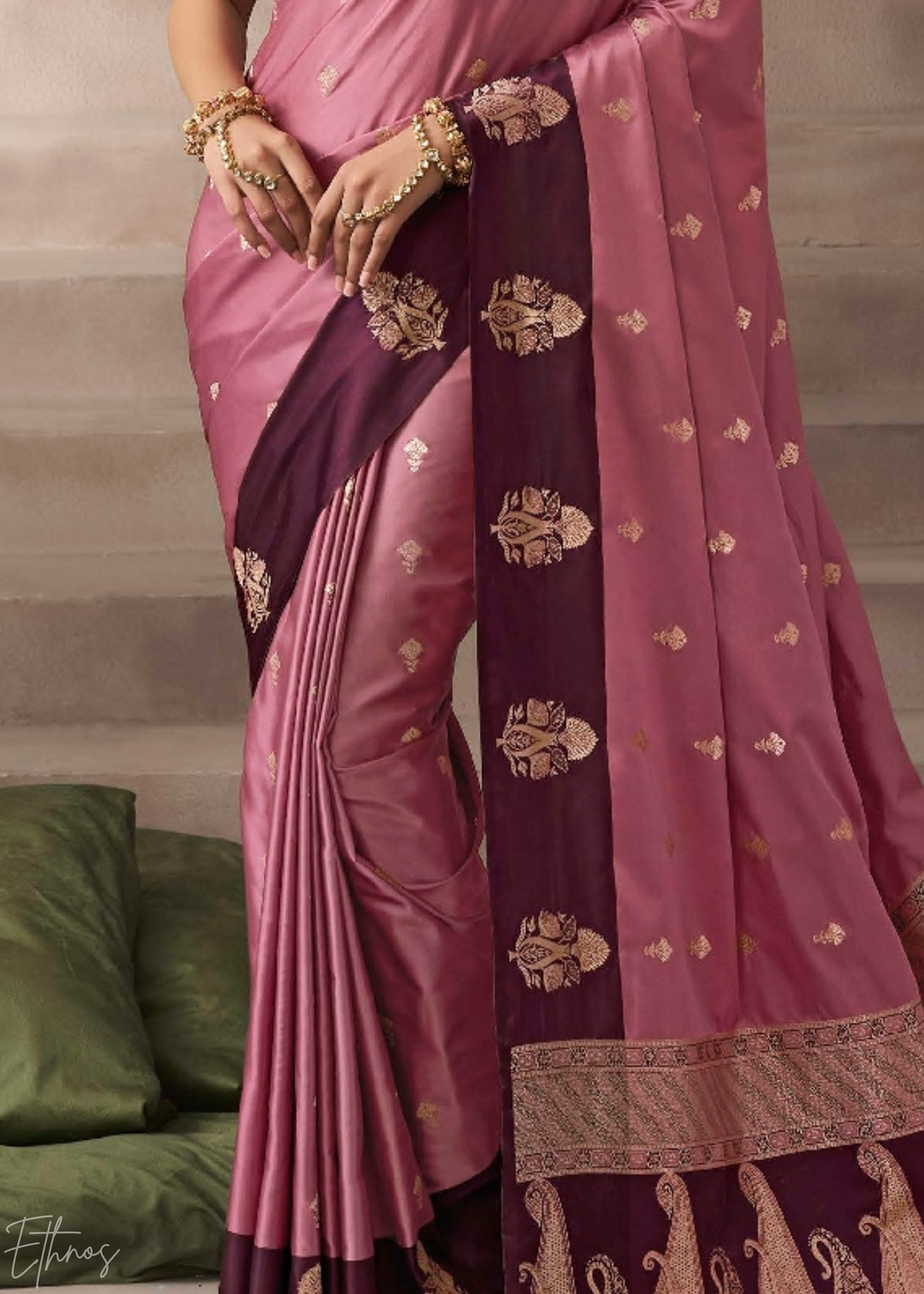 Blush Pink Satin Silk Saree