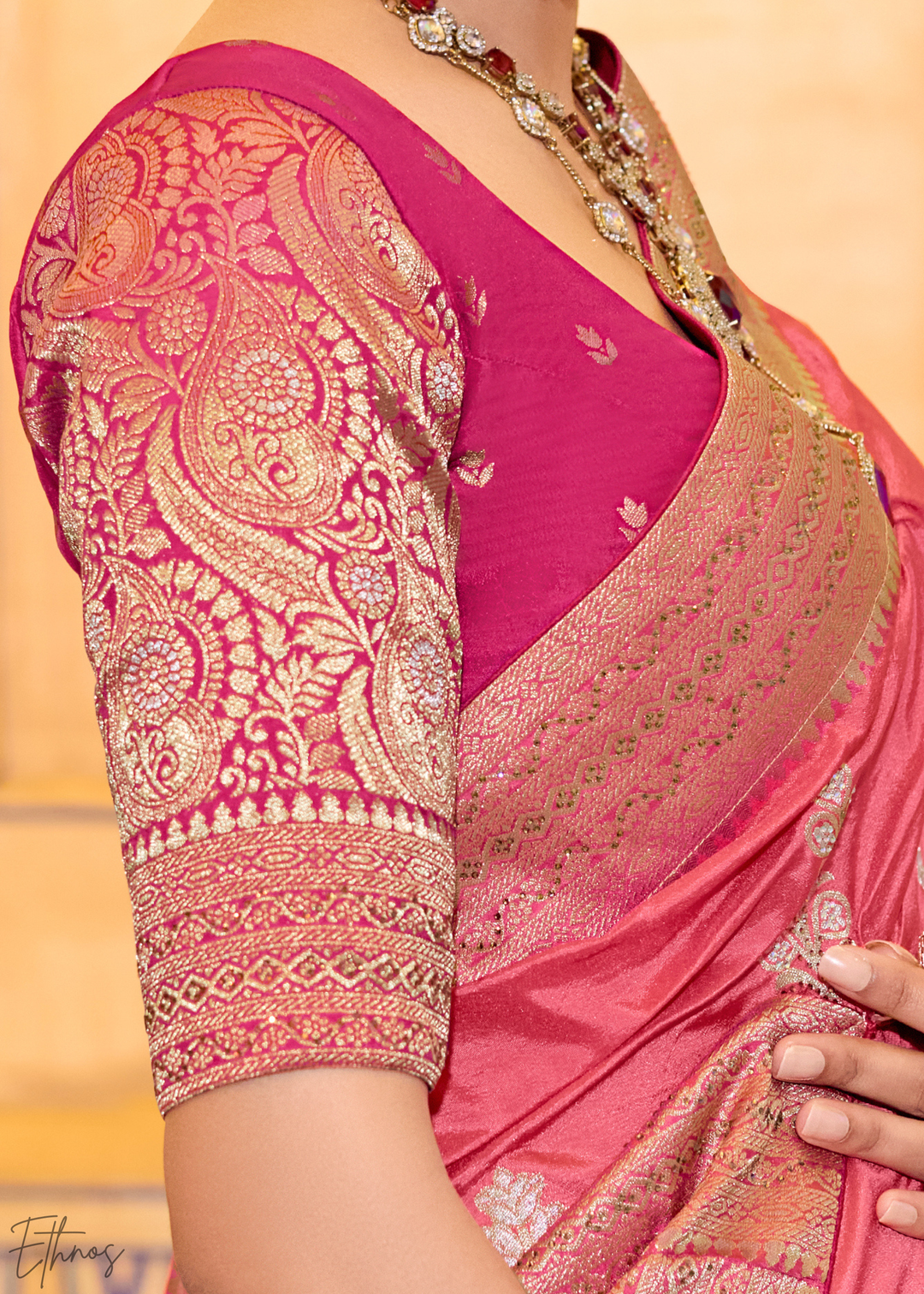Blush Pink Zari Crepe Silk Saree