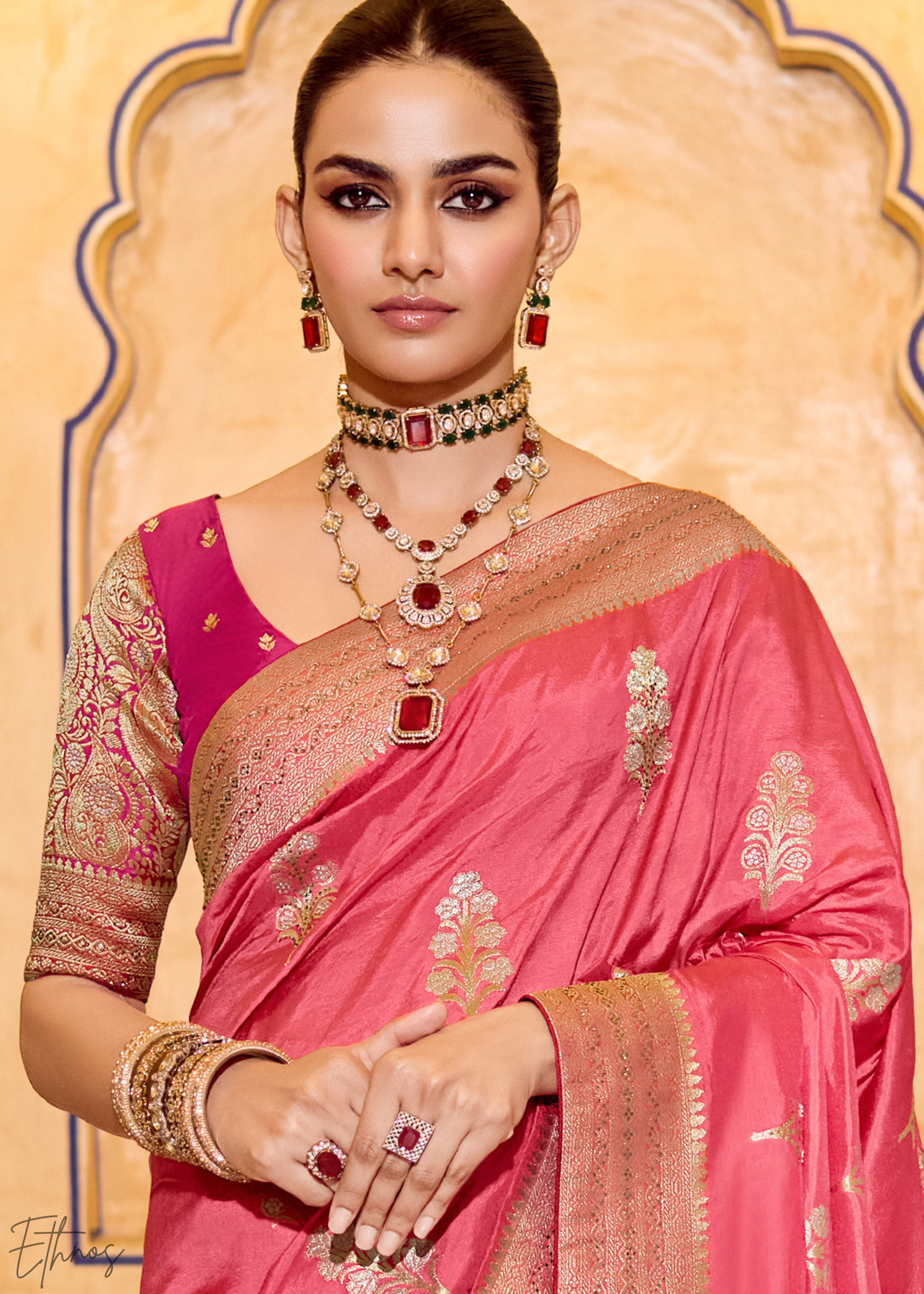 Blush Pink Zari Crepe Silk Saree