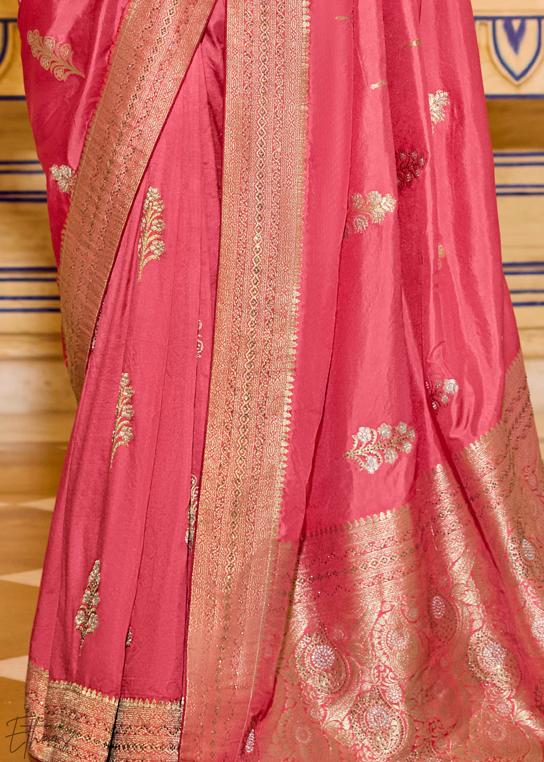 Blush Pink Zari Crepe Silk Saree