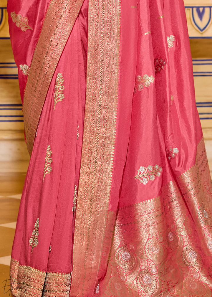 Blush Pink Zari Crepe Silk Saree