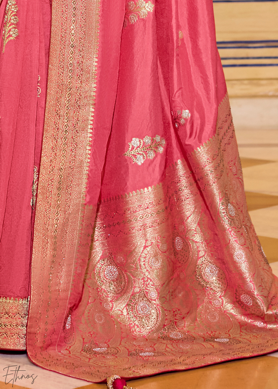 Blush Pink Zari Crepe Silk Saree