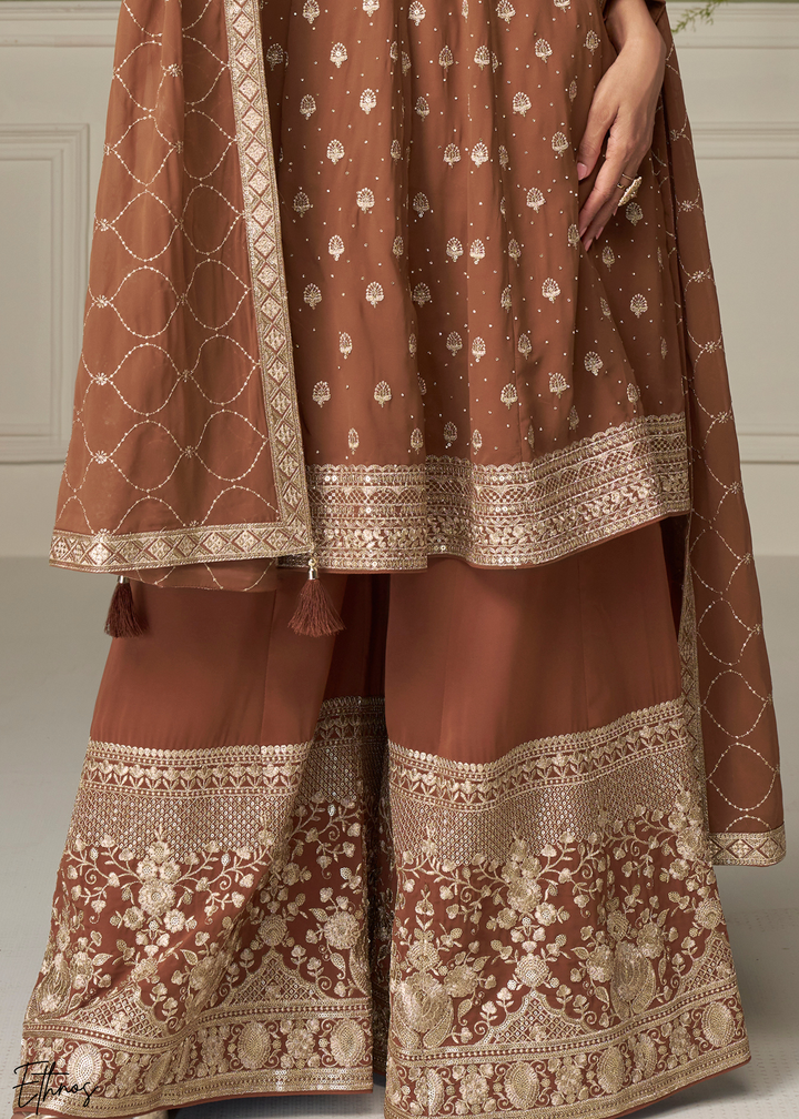 Chocolate Brown Georgette Palazzo Salwar Suit