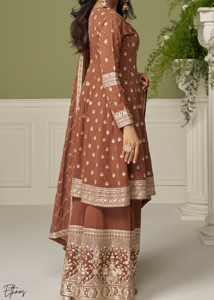 Chocolate Brown Georgette Palazzo Salwar Suit