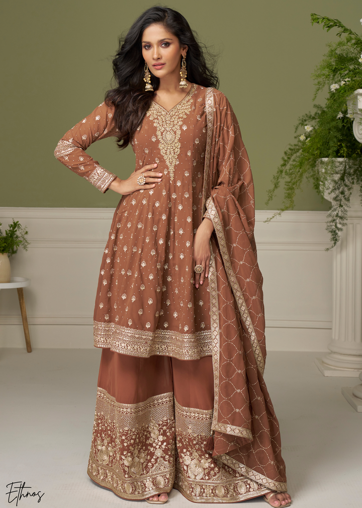 Chocolate Brown Georgette Palazzo Salwar Suit