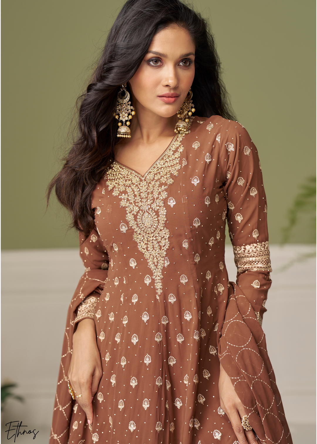Chocolate Brown Georgette Palazzo Salwar Suit