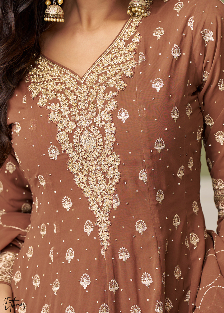 Chocolate Brown Georgette Palazzo Salwar Suit