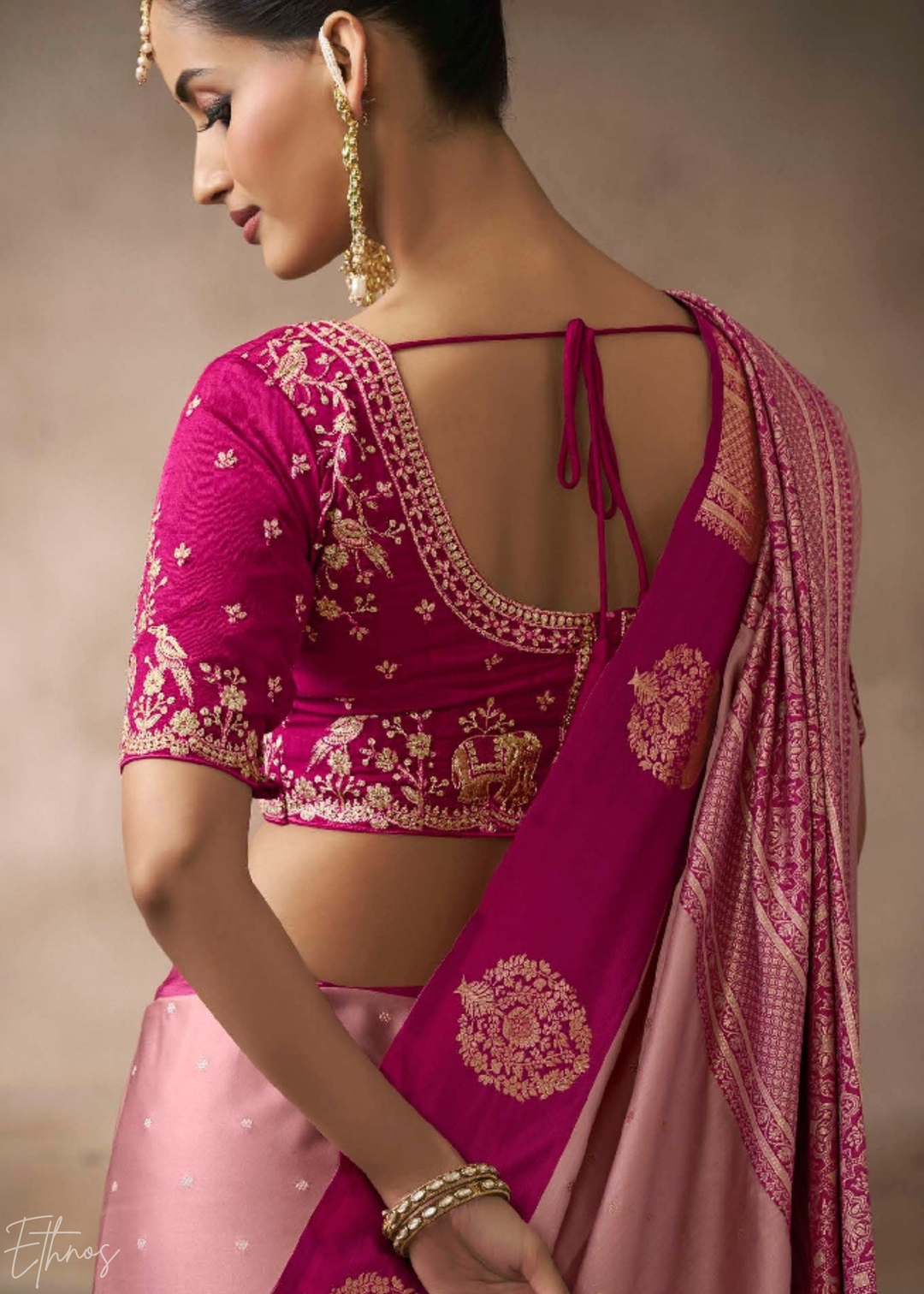 Dusty Rose Pink Satin Silk Saree