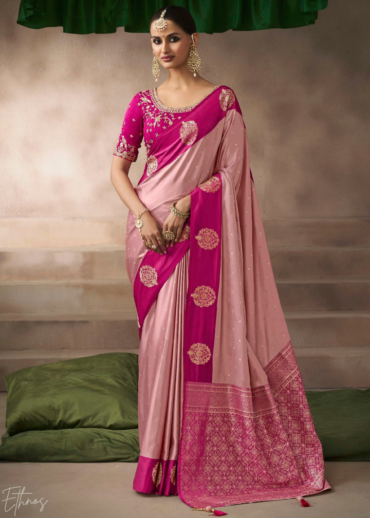 Dusty Rose Pink Satin Silk Saree