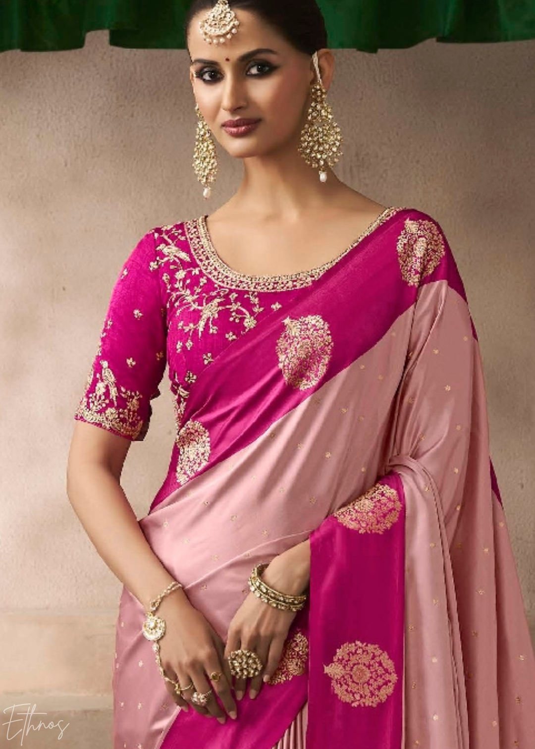 Dusty Rose Pink Satin Silk Saree