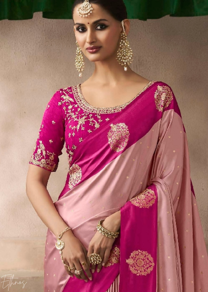 Dusty Rose Pink Satin Silk Saree