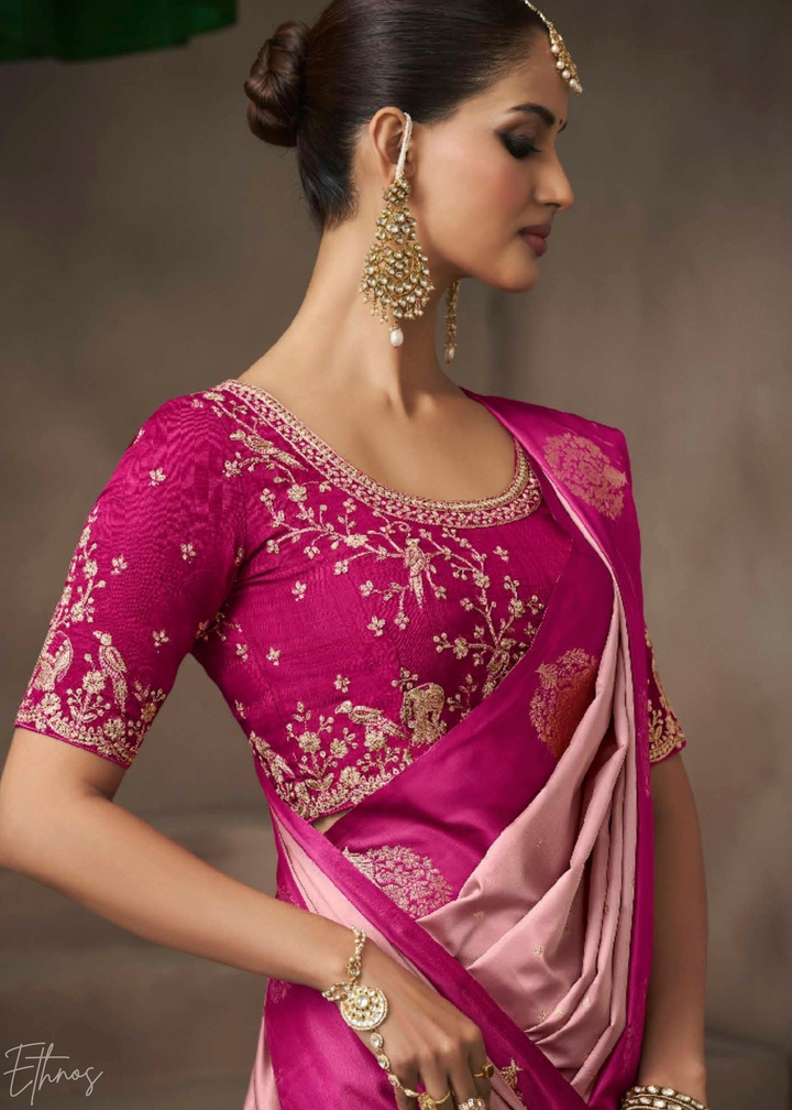 Dusty Rose Pink Satin Silk Saree