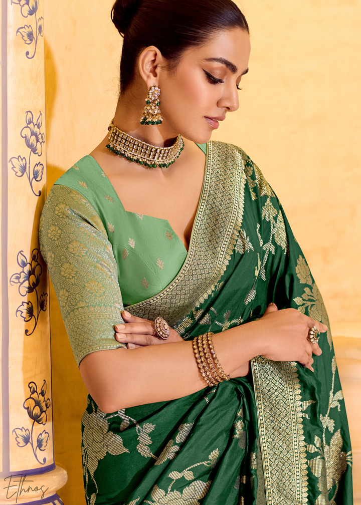 Emerald Green Zari Crepe Silk Saree