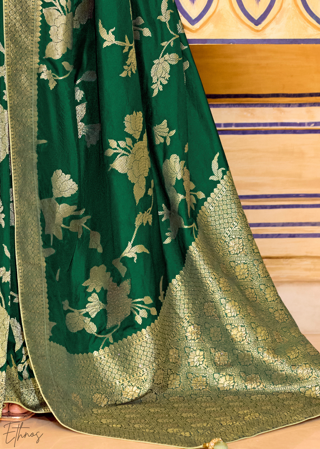 Emerald Green Zari Crepe Silk Saree